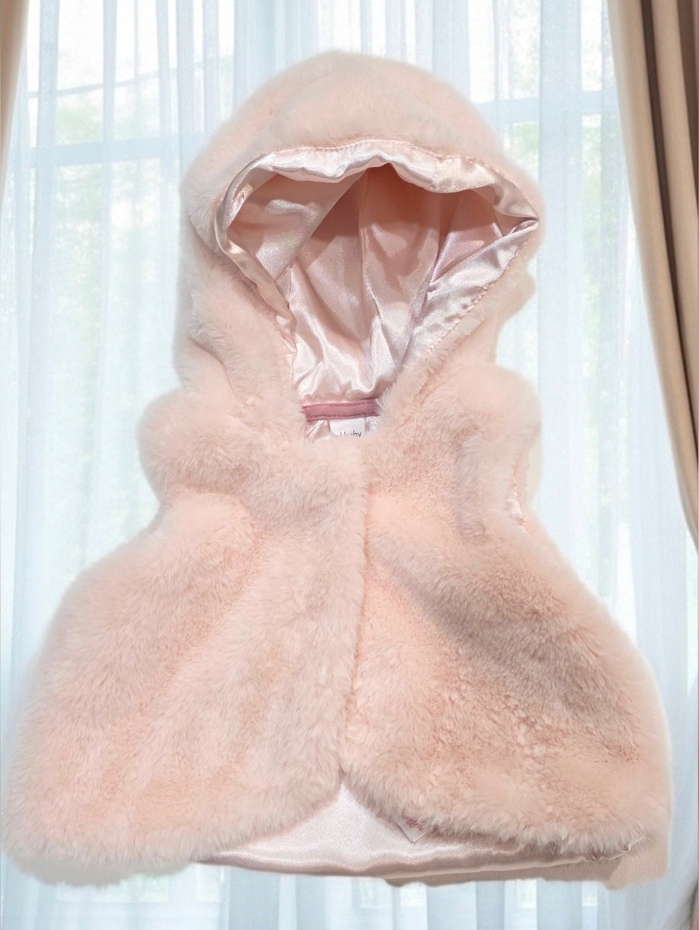 122. PL-Baby by Petit Lem Pink Faux Fur Hooded Vest - 3M